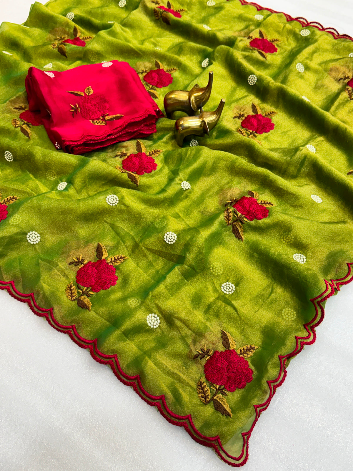 Soft moss silk georgette embroidery saree