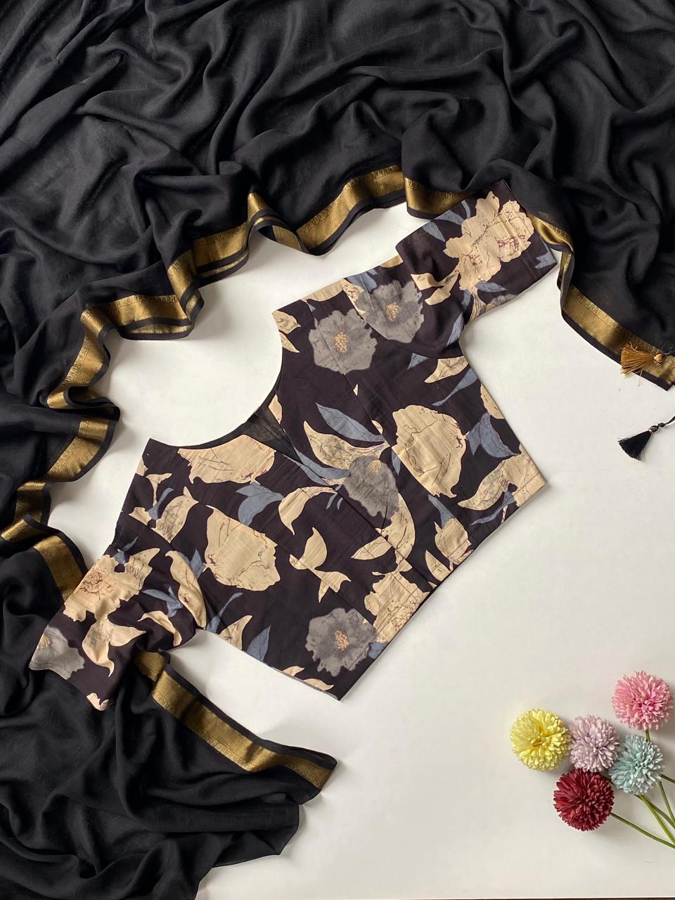 Pure mul cotton with cotton printed blouse