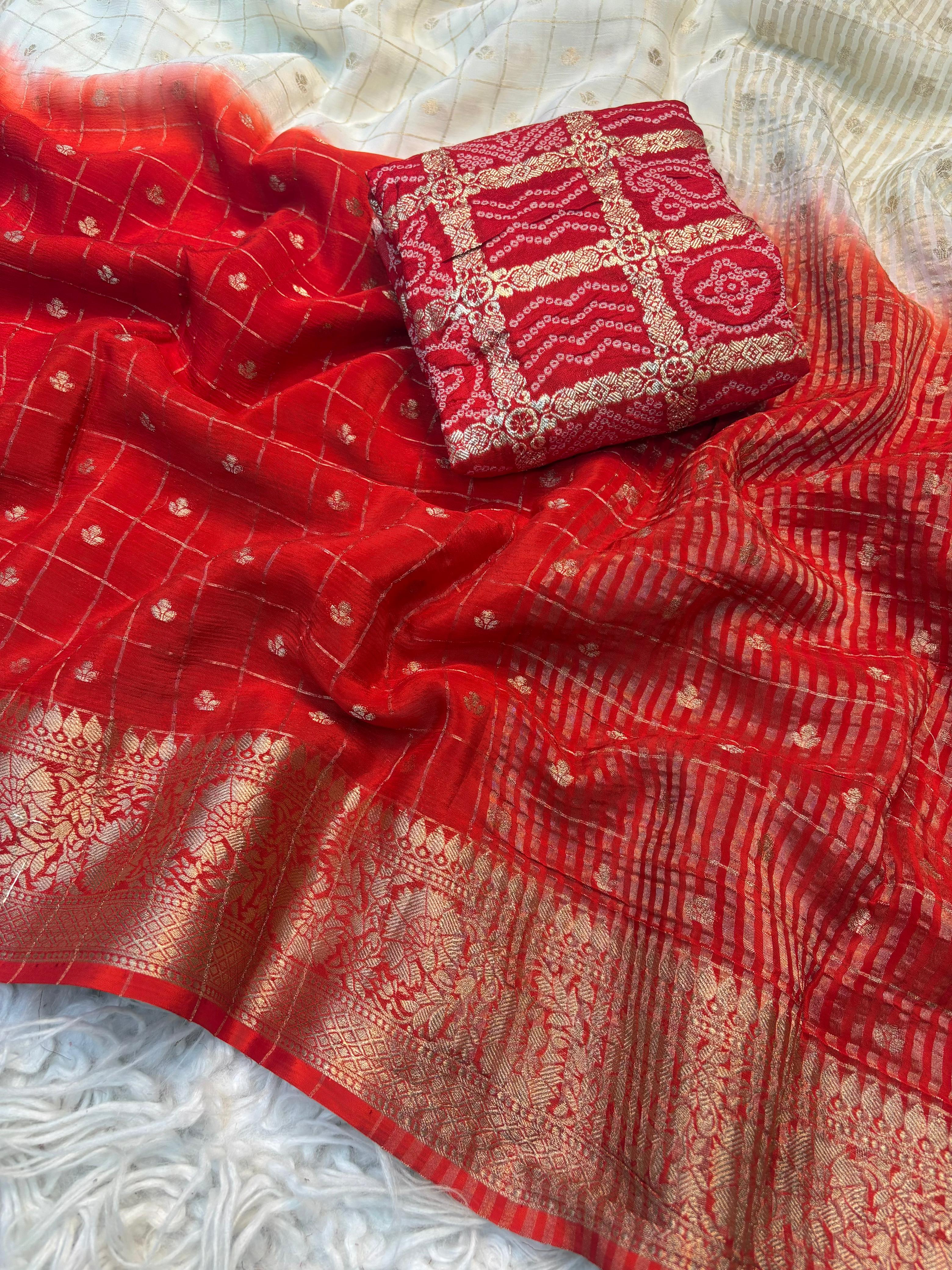 Pure Viscose Chinnon Saree with bandini Blouse