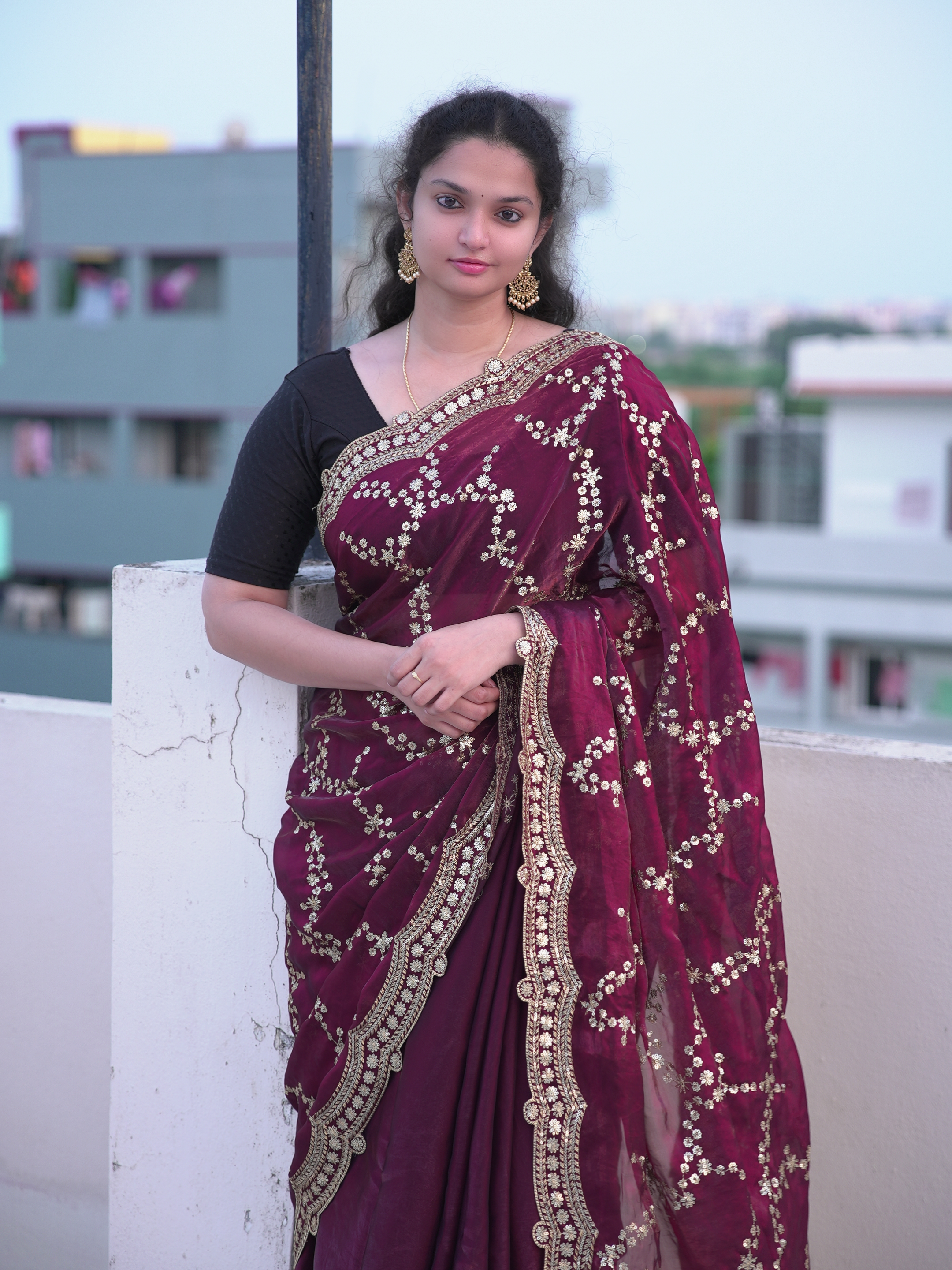 Space silk sequence work saree