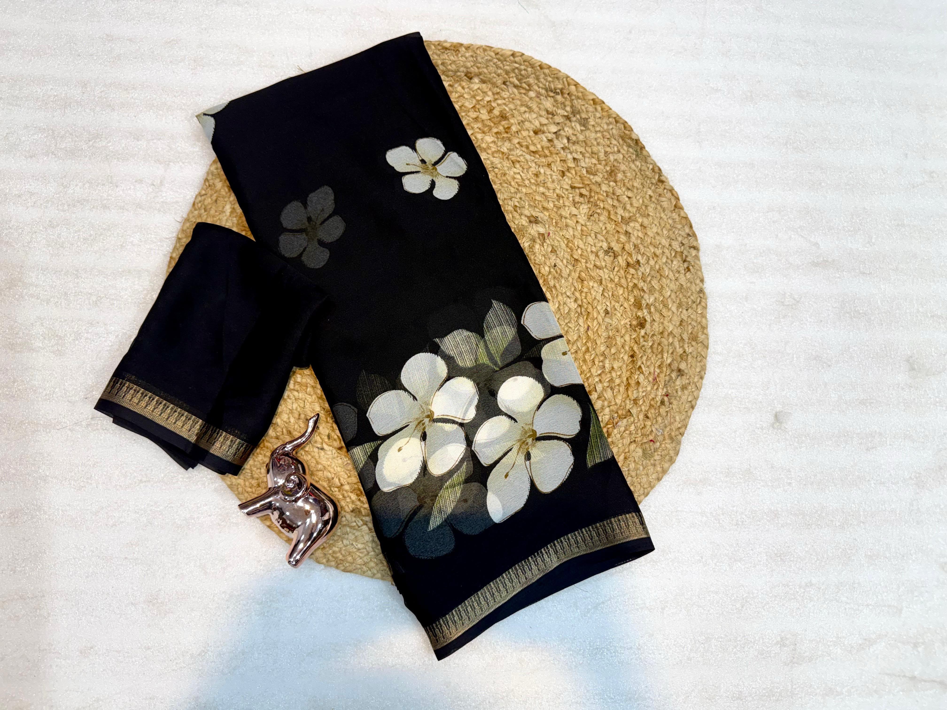 Soft marshmallow georgette floral saree