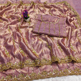 Space silk gold beads work saree