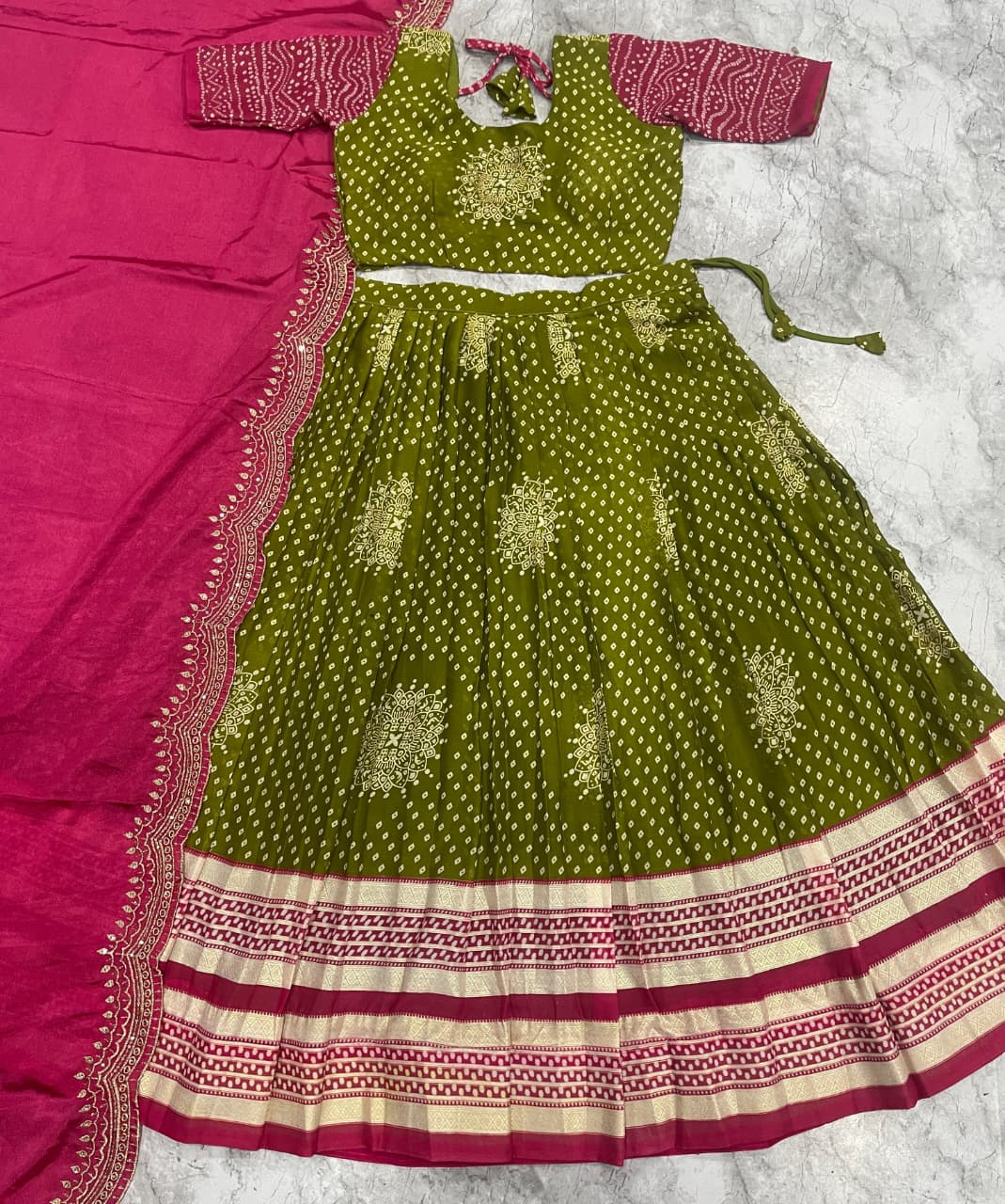 Moss georgette fully stitched festive lehanga/halfsaree