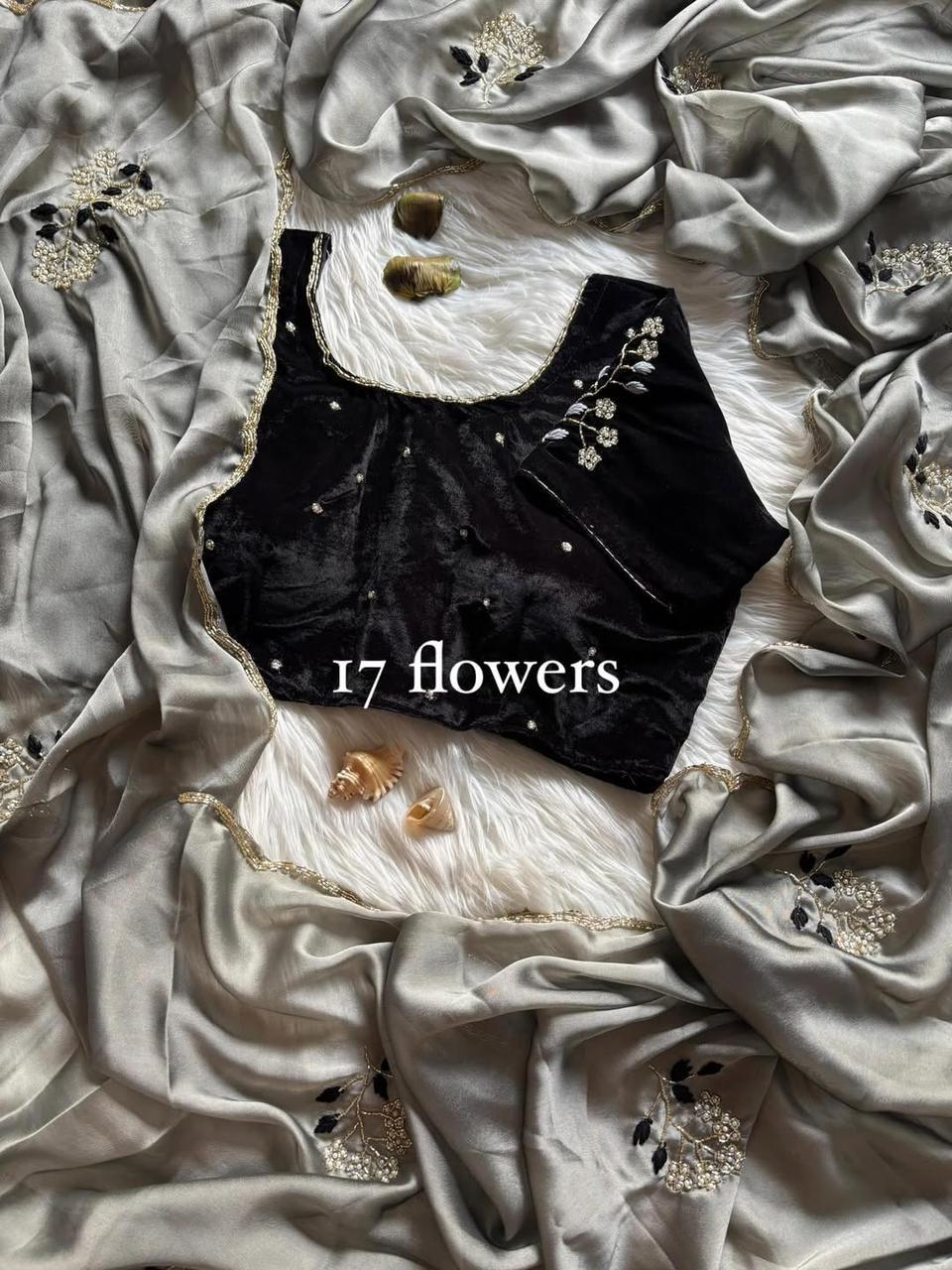 Rangoli silk saree with velvet blouse unstitched