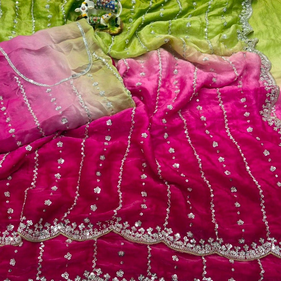 Space silk dual shade original beads work saree