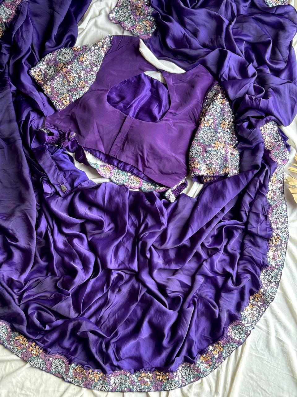 Premium ultra violet desinger one minute saree