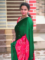 Ajrak bandini print semi modal crepe silk saree
