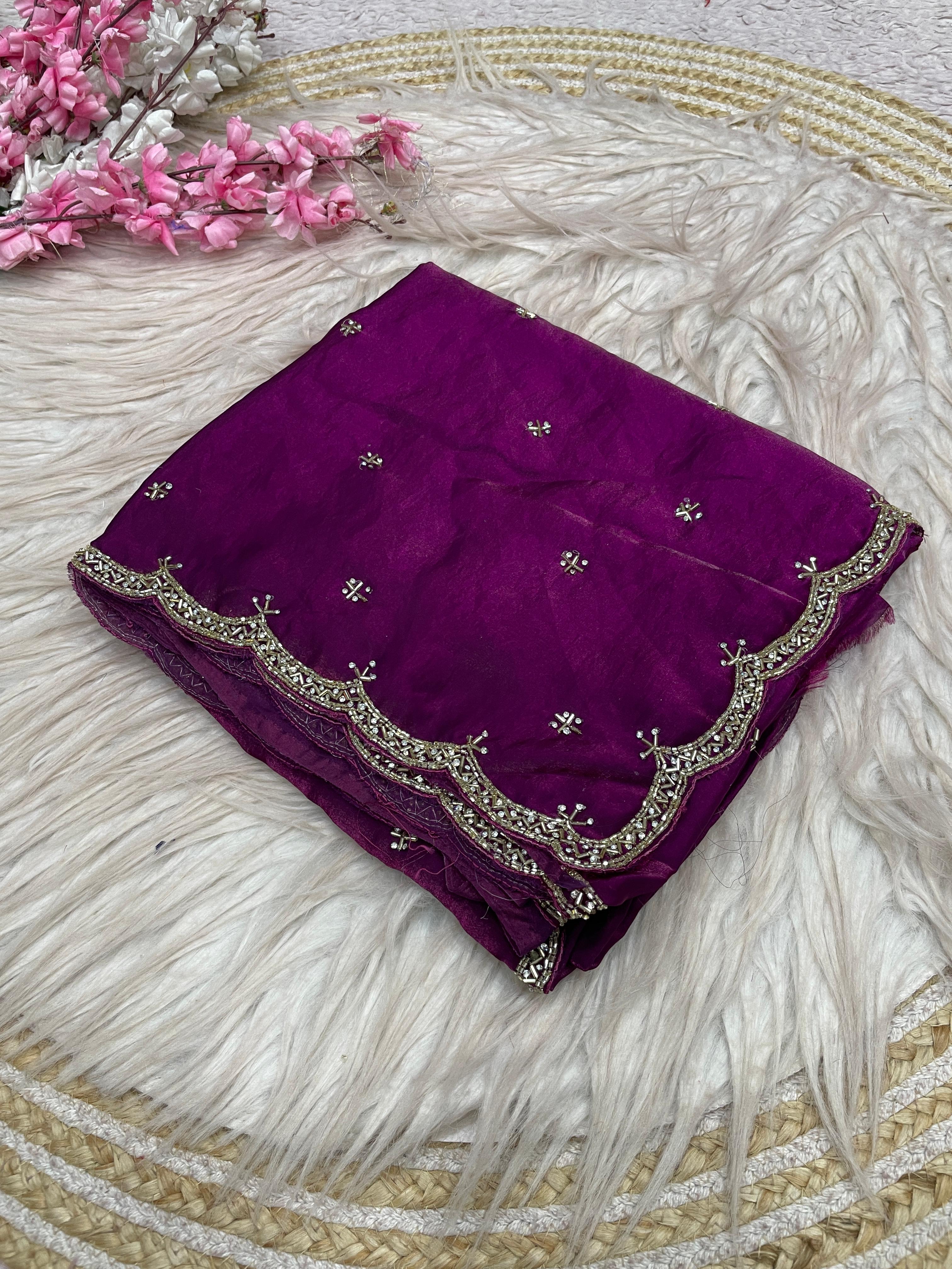 Space silk beads work saree