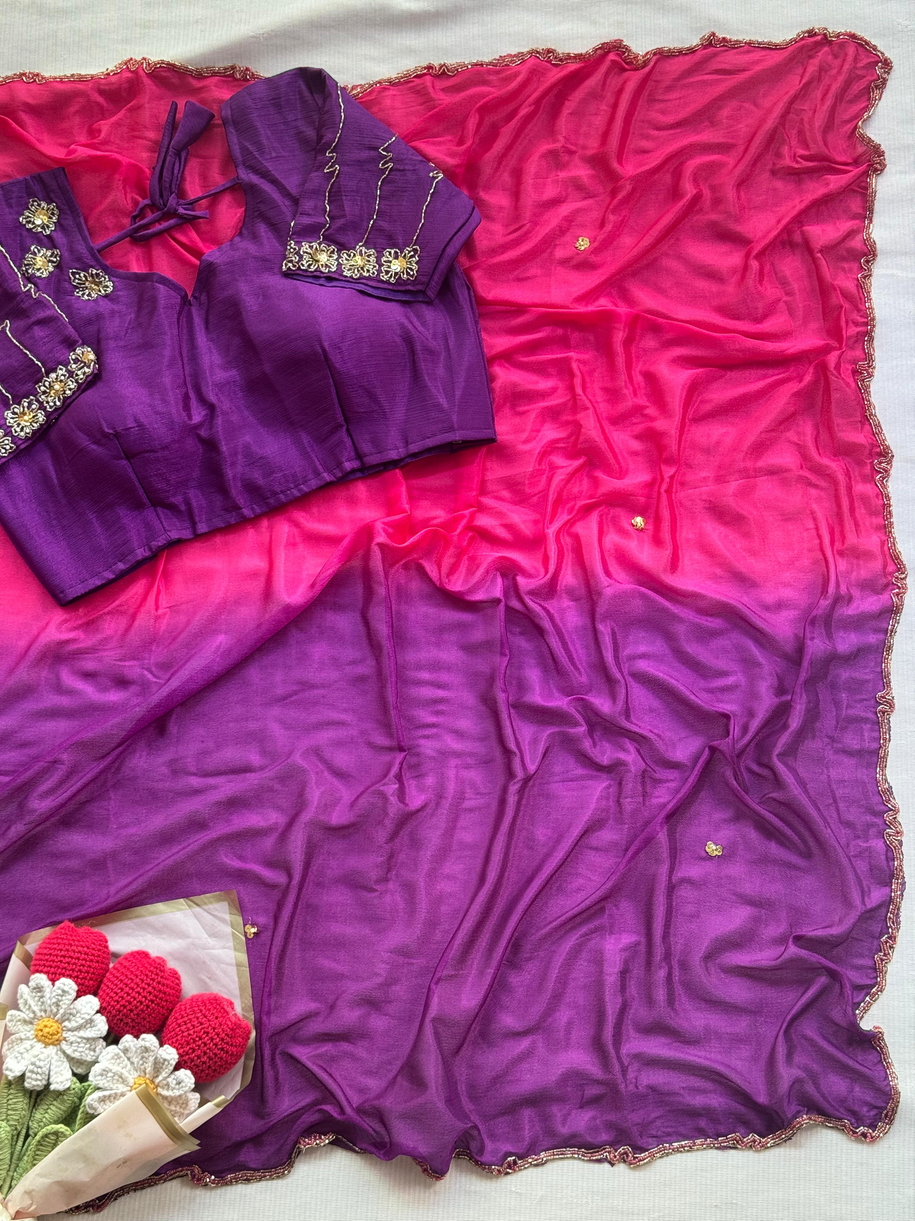 Kajal agarwal inspired chinnon 2 shade saree