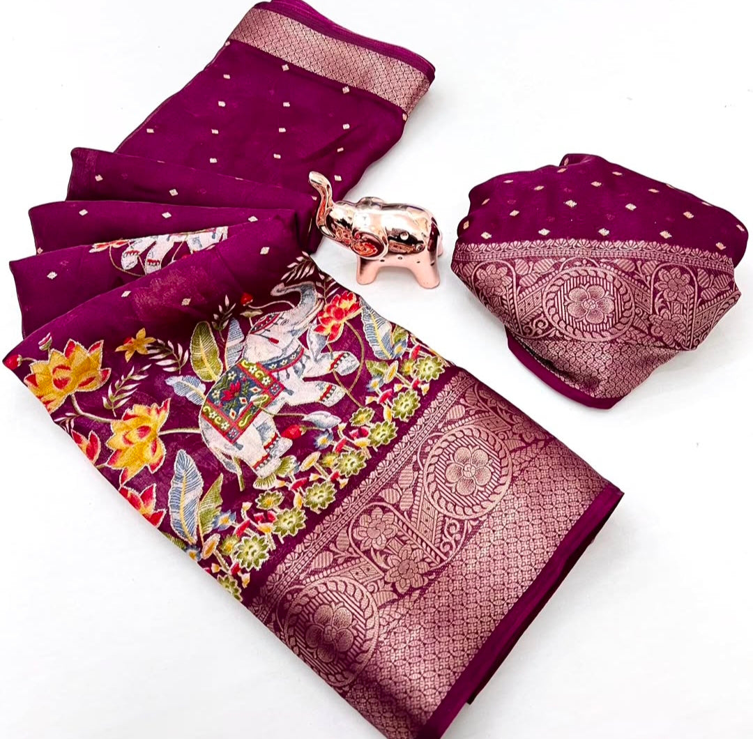 Marshmallow elephant zari weaving saree