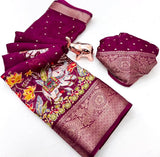Marshmallow elephant zari weaving saree