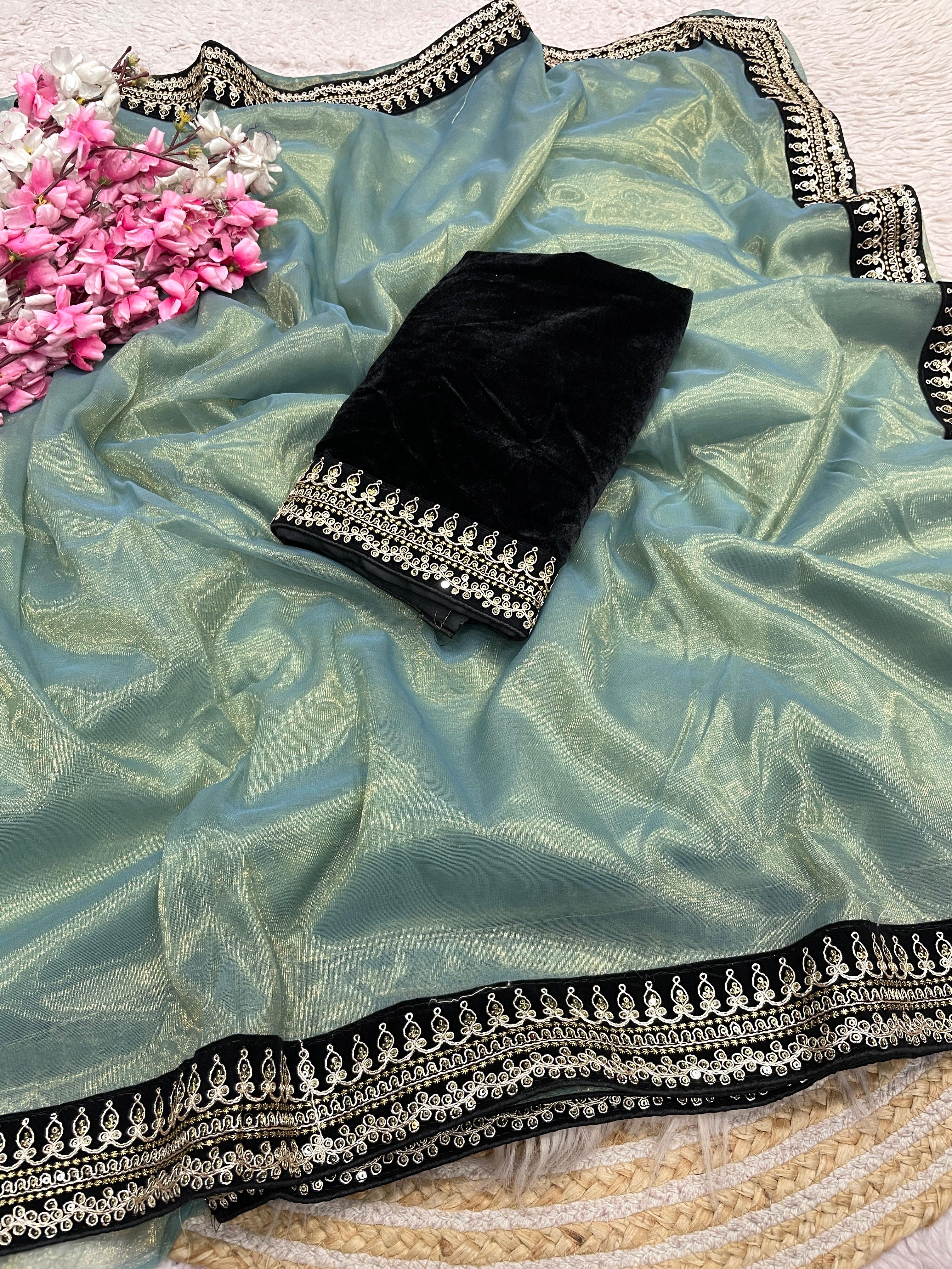 Soft Tissue Net Saree with Velvet blouse