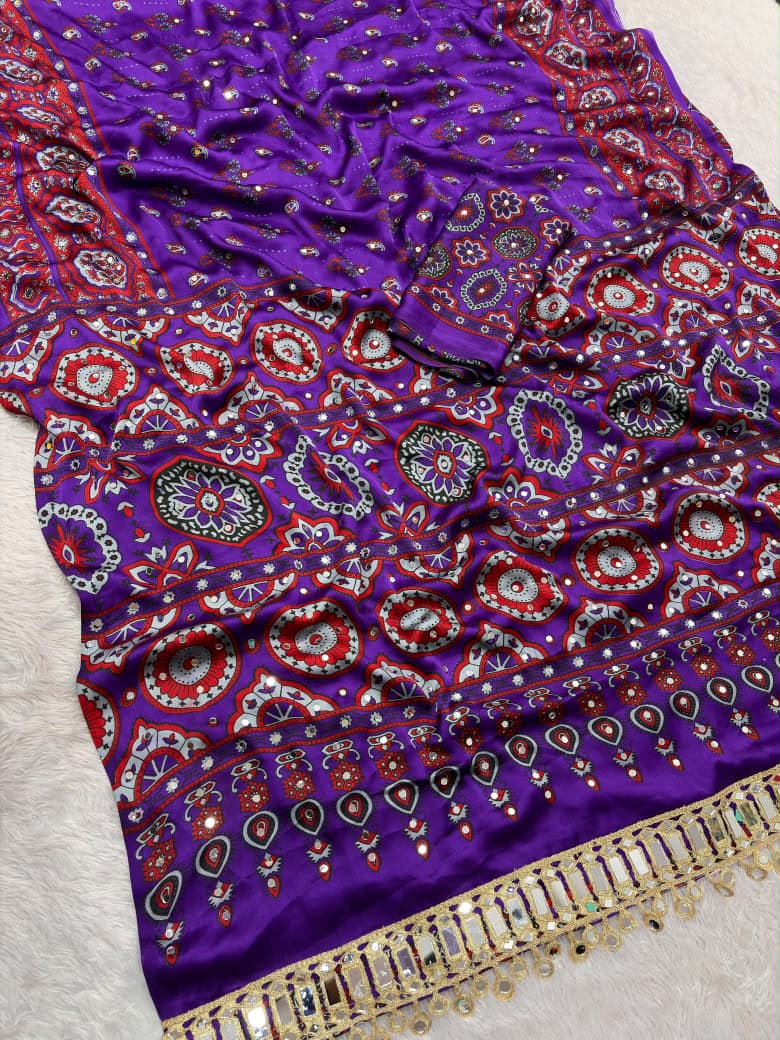 Ajrak crepe silk mirror saree