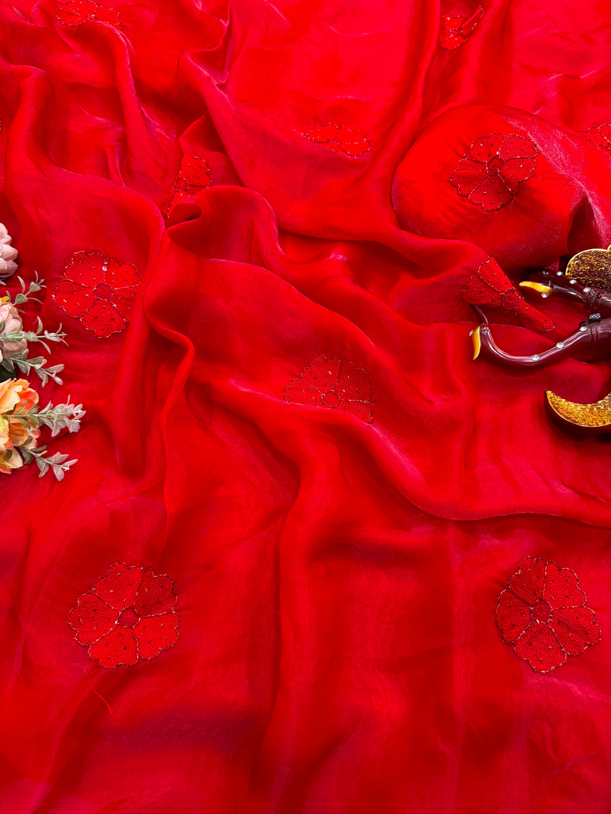 Dark mocha flower space silk saree