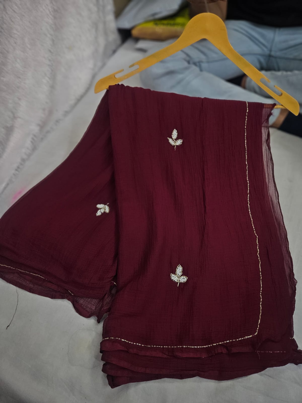 Soft chiffon saree leaf pattern