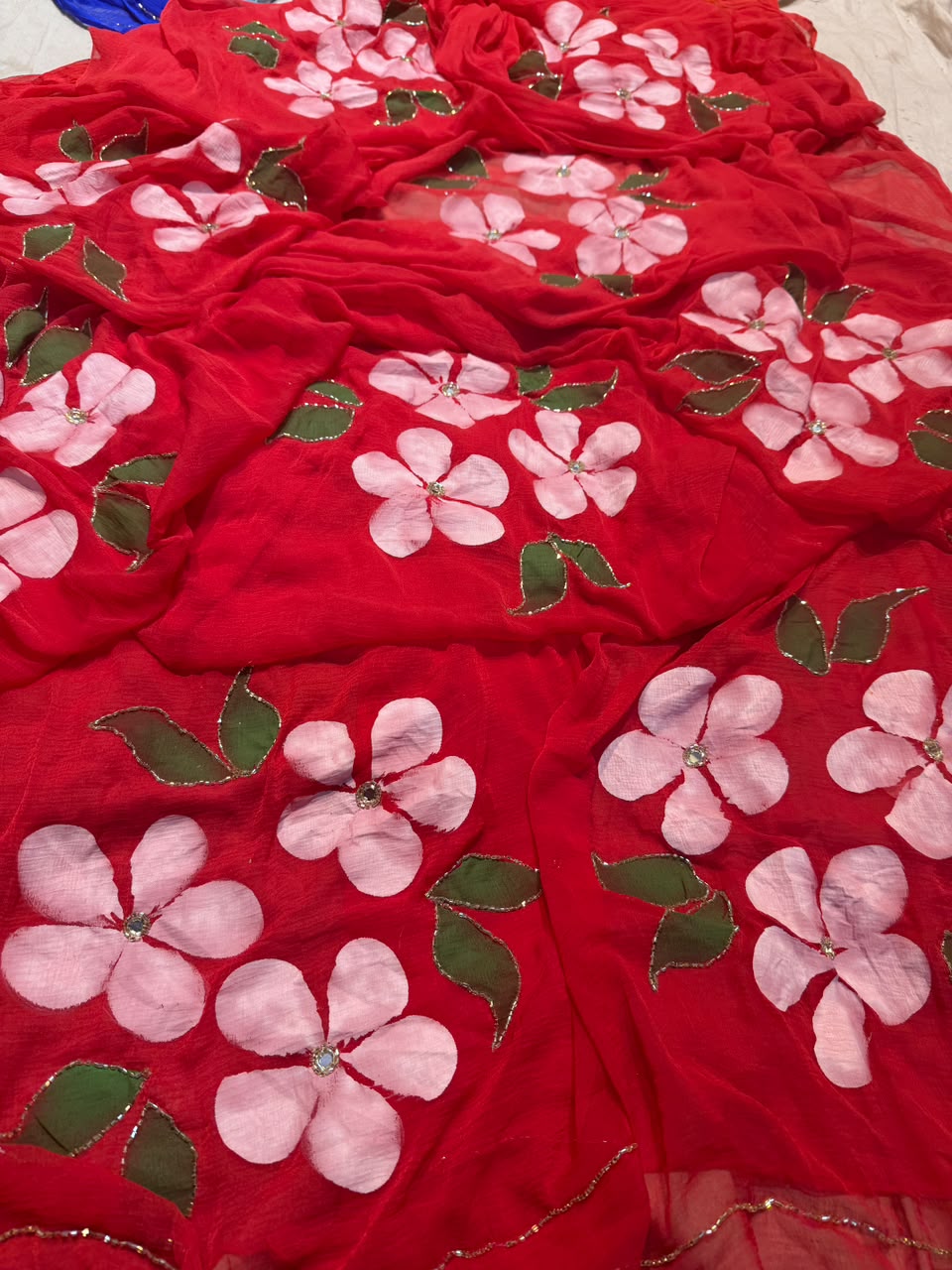 Chiffon handpaint kardhana work saree