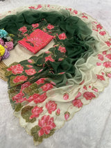 Soft teby silk lotus katli handwork dual shade saree
