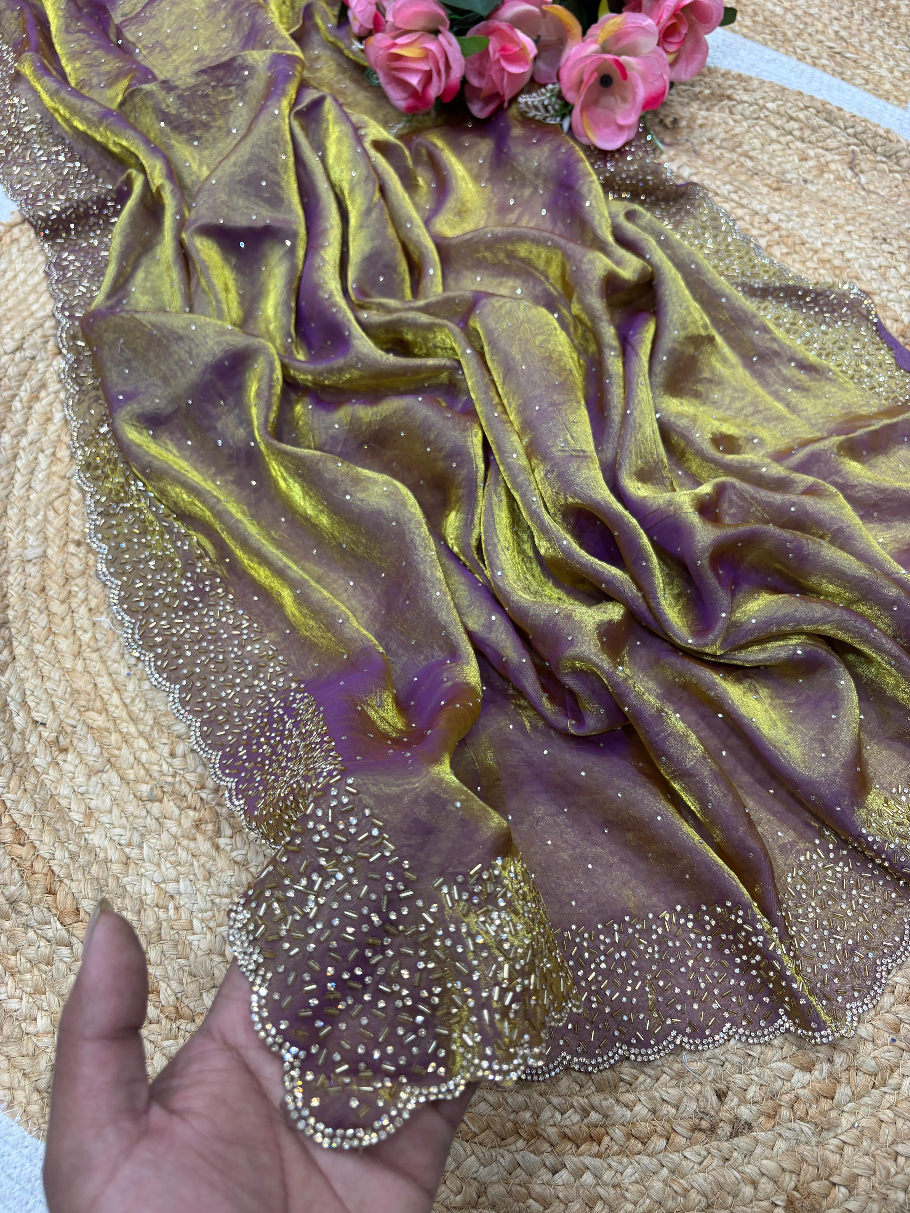 Space silk Diamond work saree