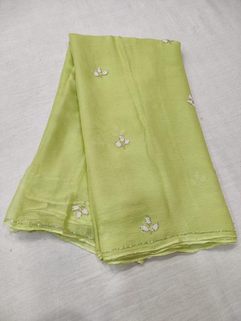 Soft chiffon saree leaf pattern