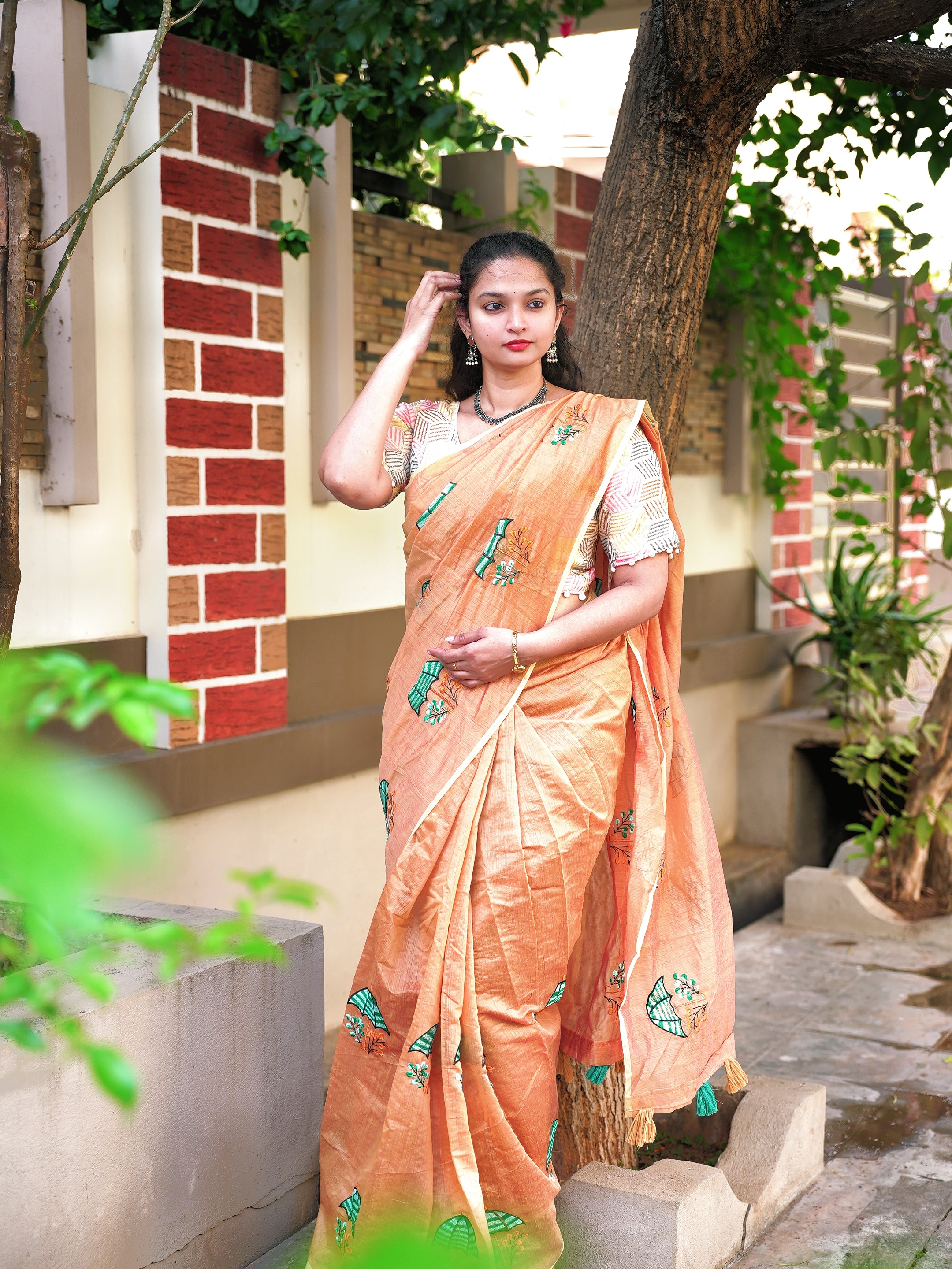 Premium Chanderi Silk Saree Fully Stitched blouse