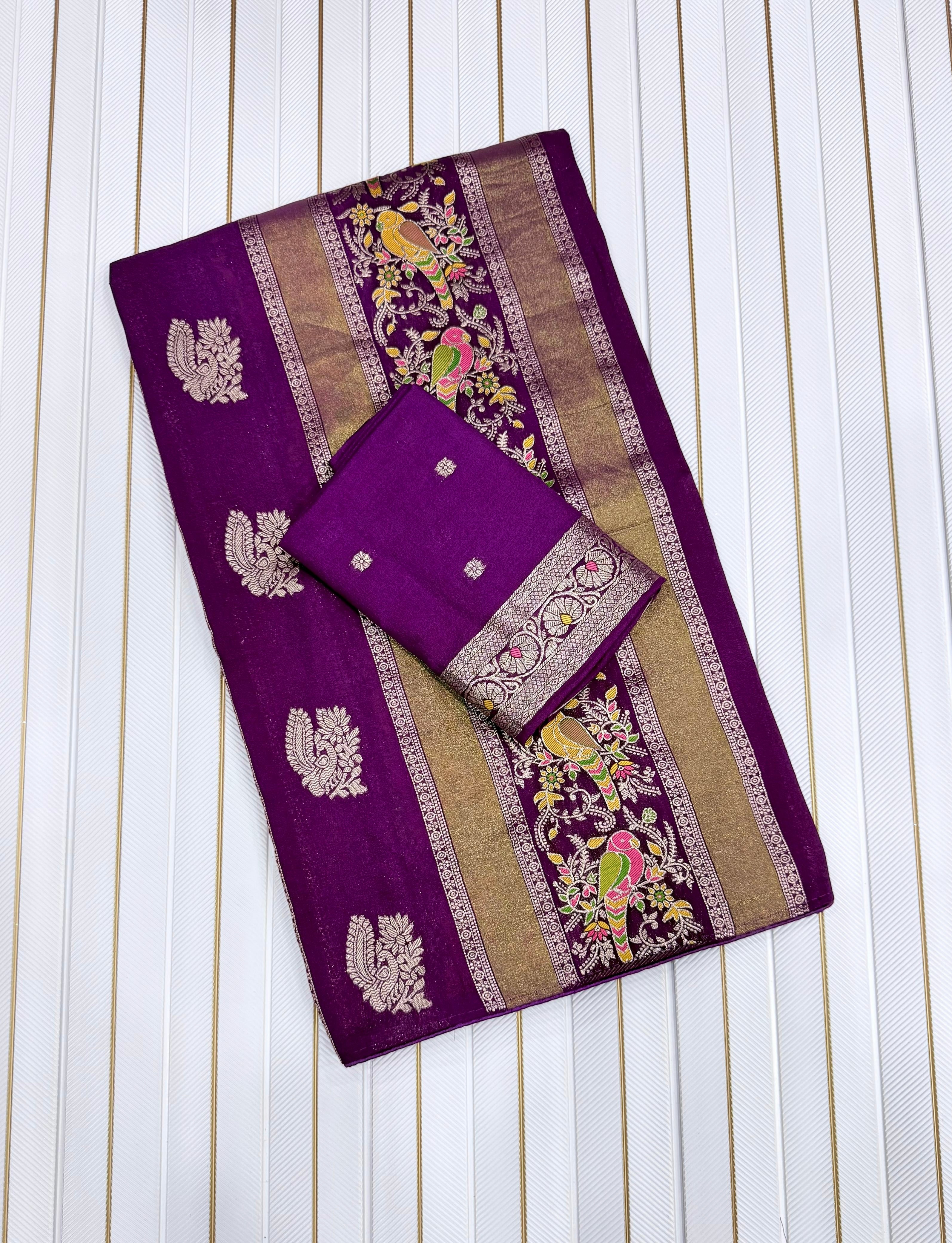 Kaddi georgette tissue meenakari saree