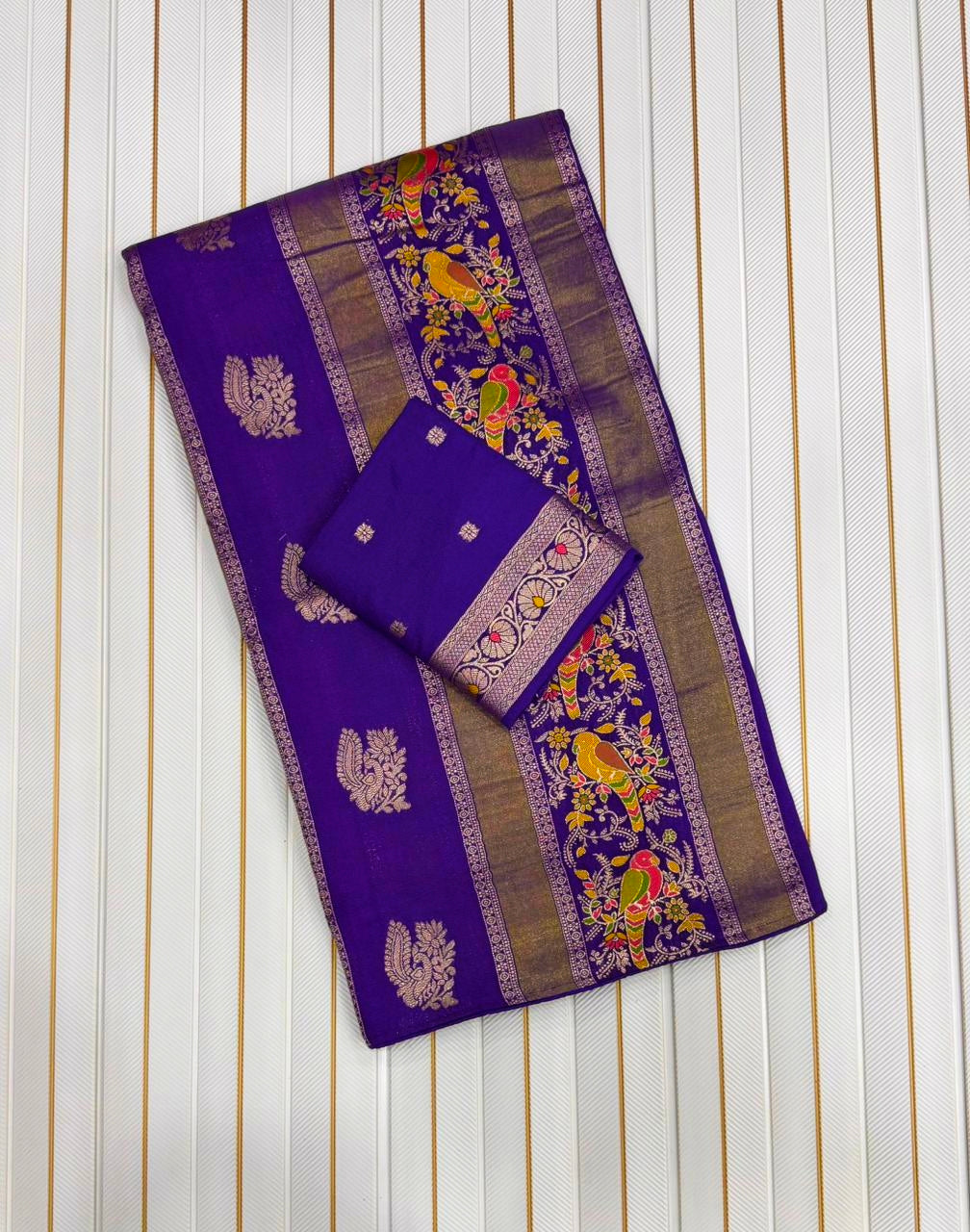 Kaddi georgette tissue meenakari saree