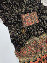 Ajrak Satin design mirror saree