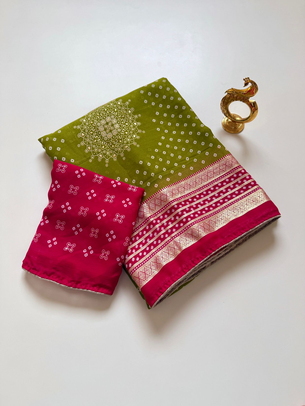 Moss Georgette Bandej Saree