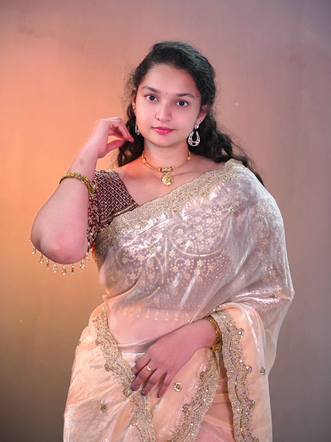 Space silk fully stitched designer blouse with saree