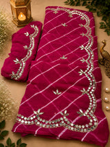 Lehriya chiffon mirror work saree