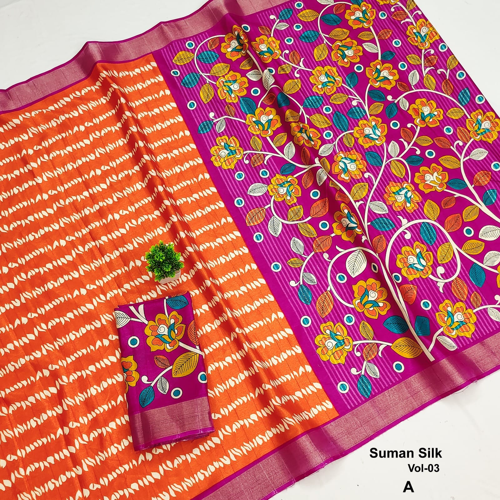 Soft Tussar Gajal Silk saree with Kalamkari print