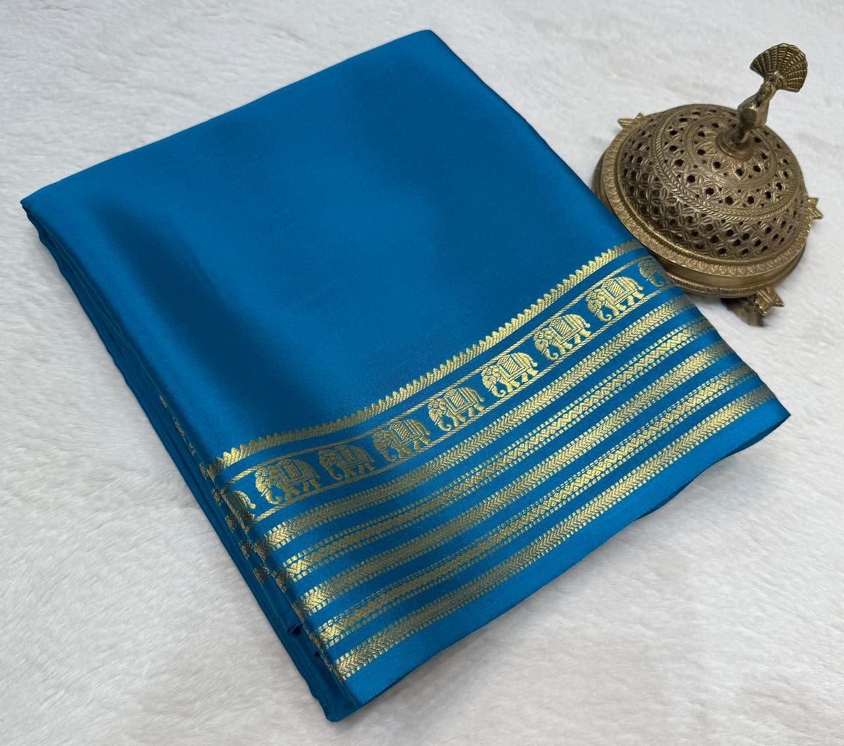Semi Mysore silk budget range peacock boarder saree