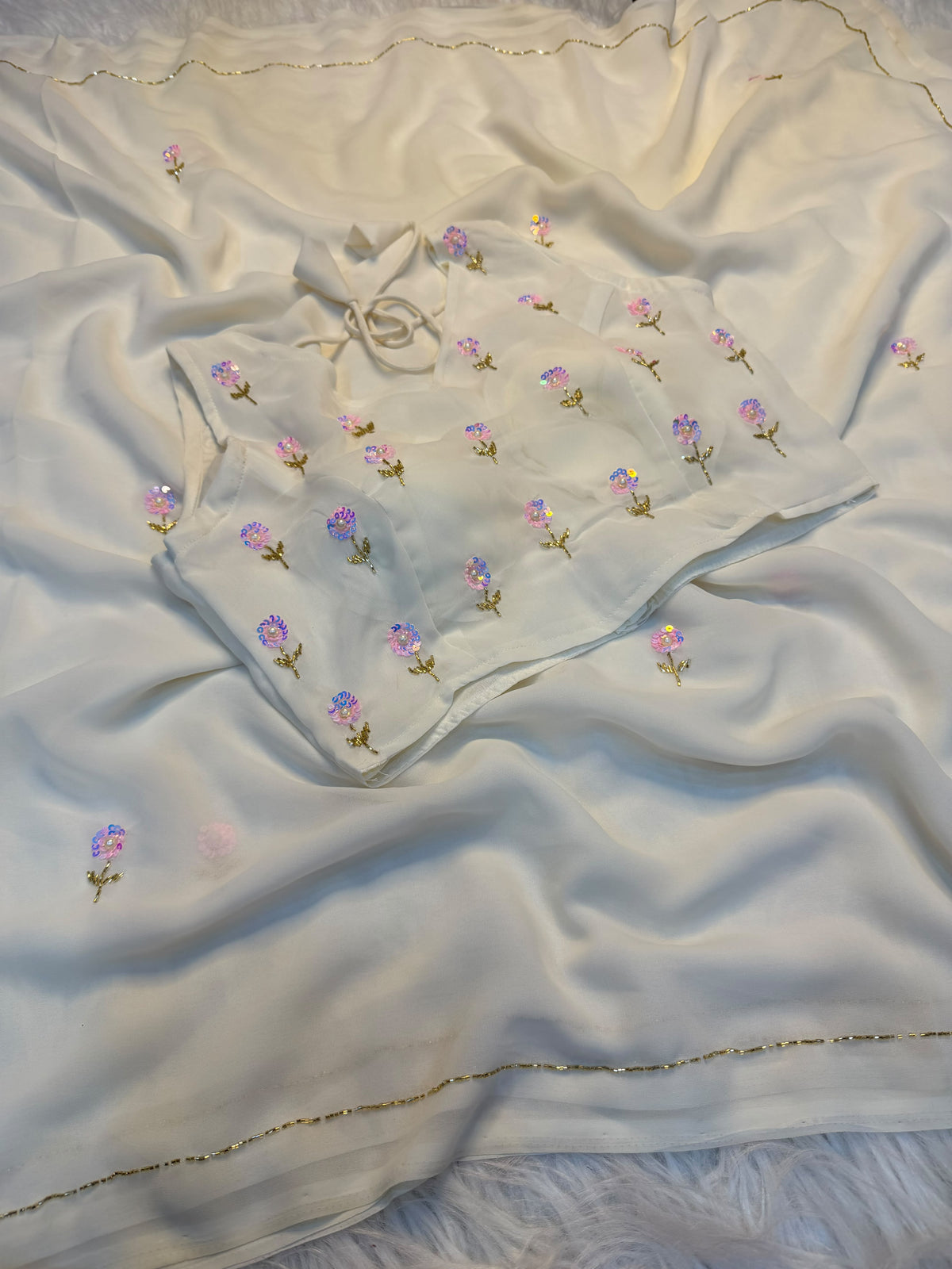 Pure georgette cutdhana handwork saree