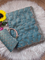 Space silk beads work saree with free desiner purse