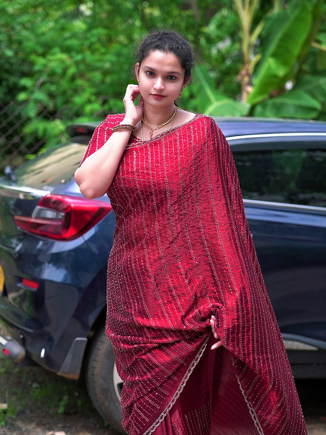 Space silk katli and siroski work sarees