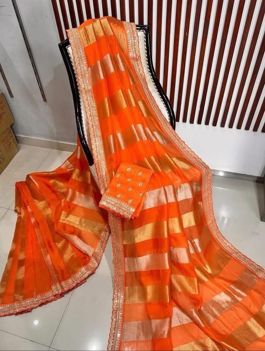 Kaddi georgette tissue weaving saree