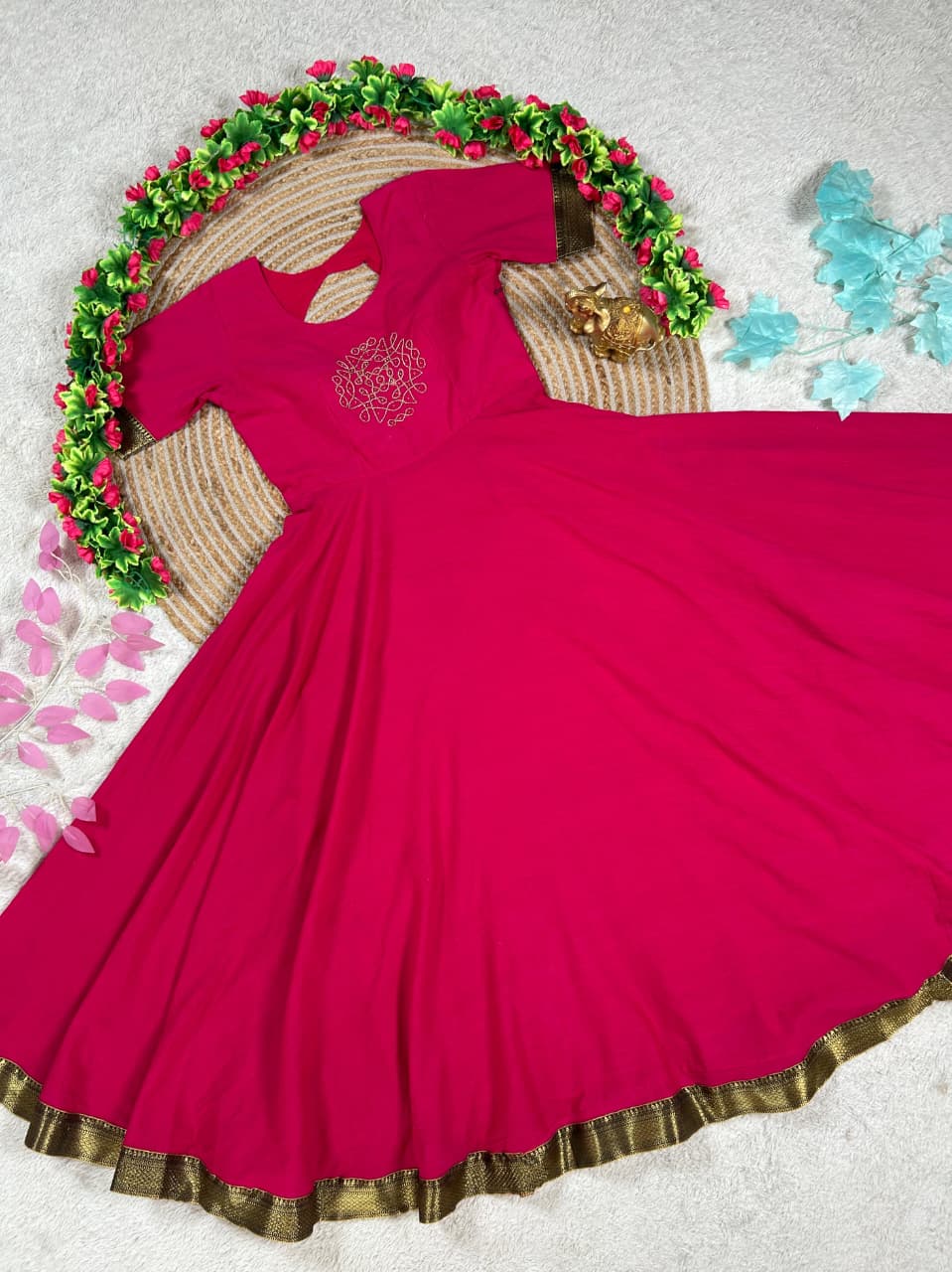 Mul cotton kolam design traditional Mangalagiri style anarkali set