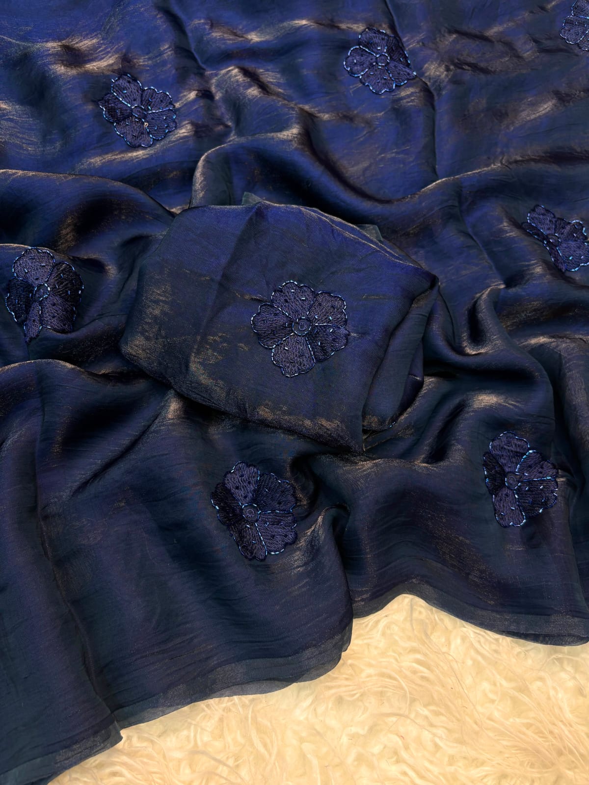 Dark mocha flower space silk saree