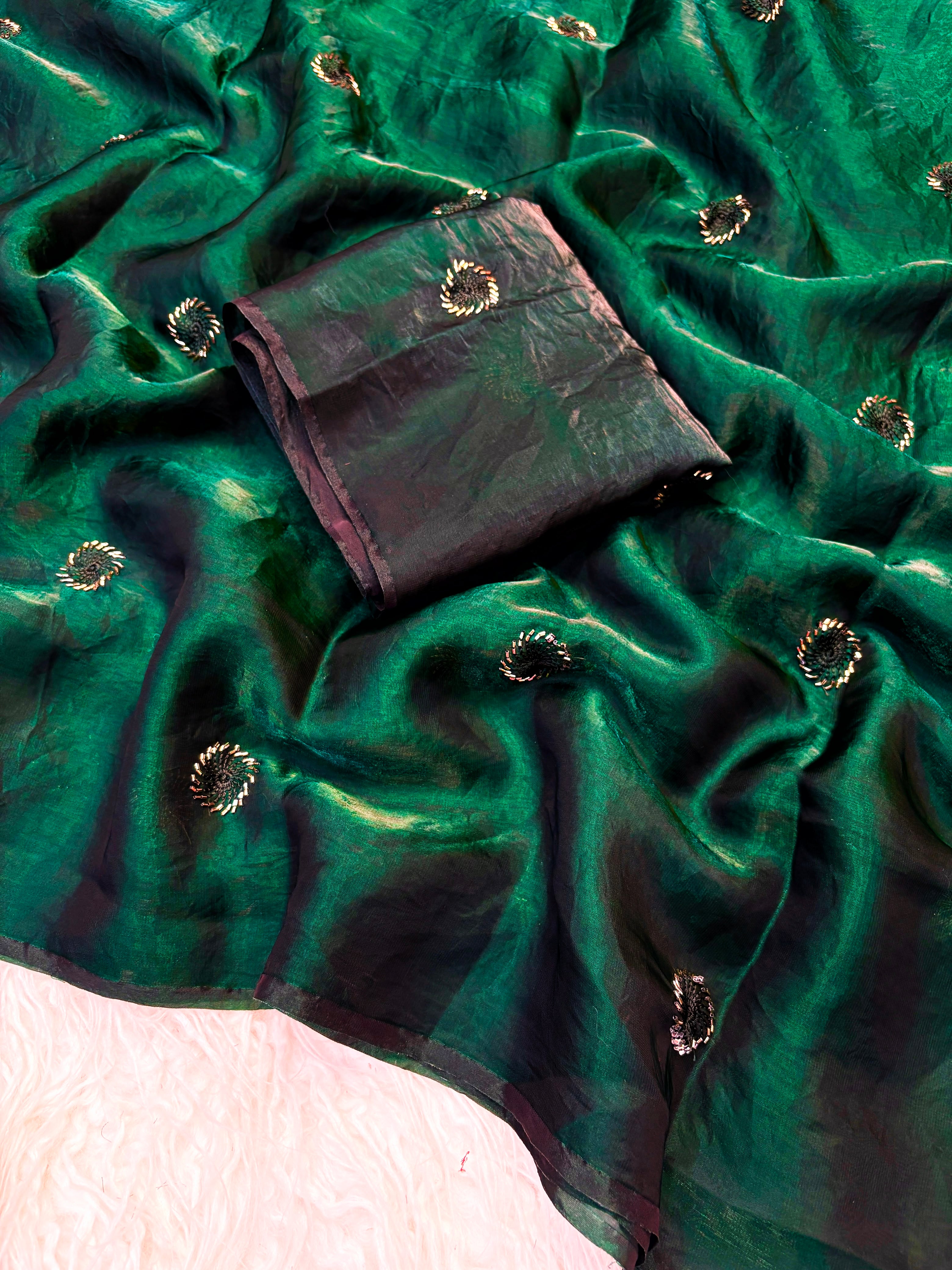 Space silk beads buttis saree