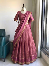 Viscose georgette vintage checks fully stitched half sareee