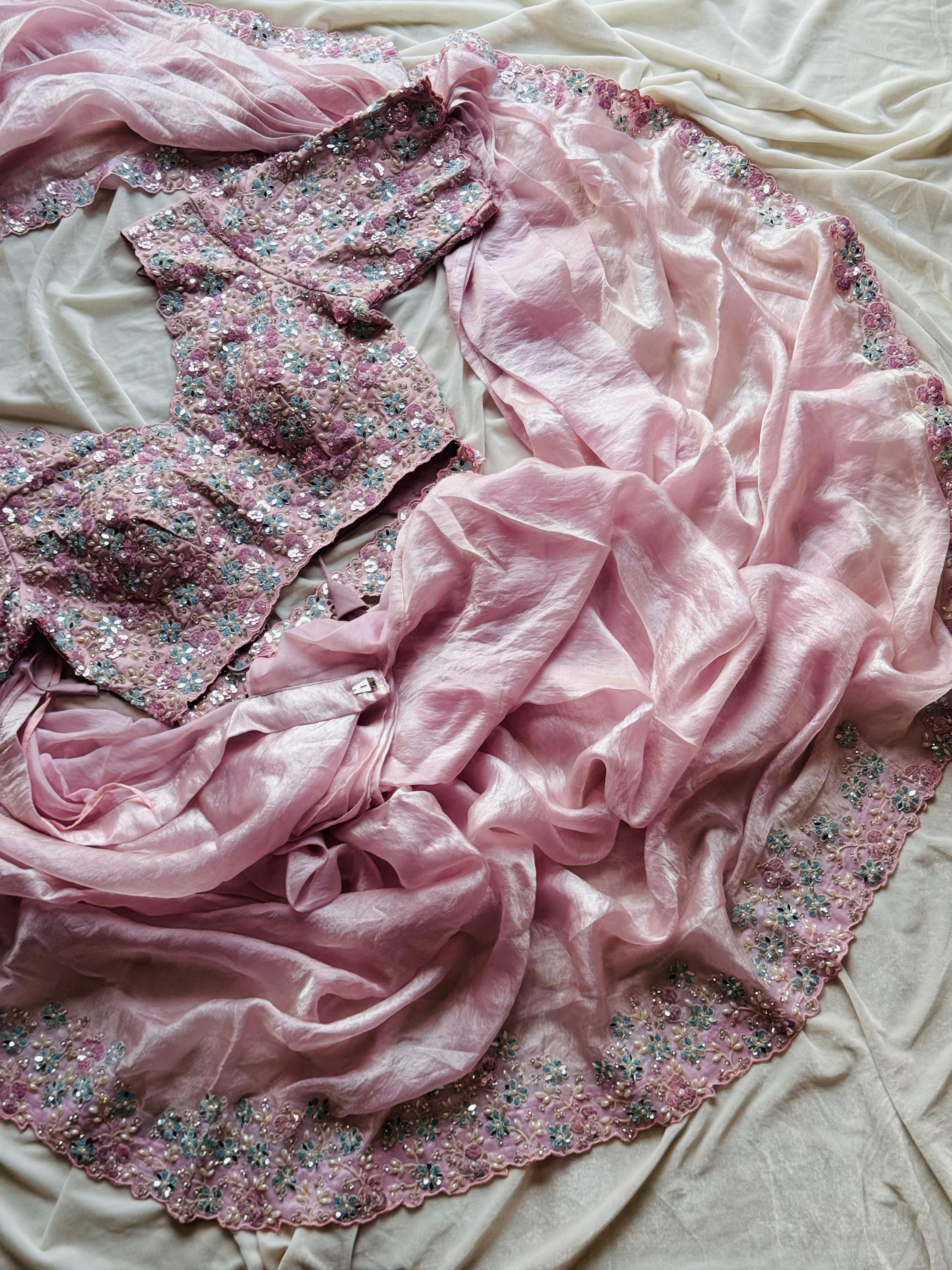 Blush Pink desinger fully stitched one minute ready to wear saree