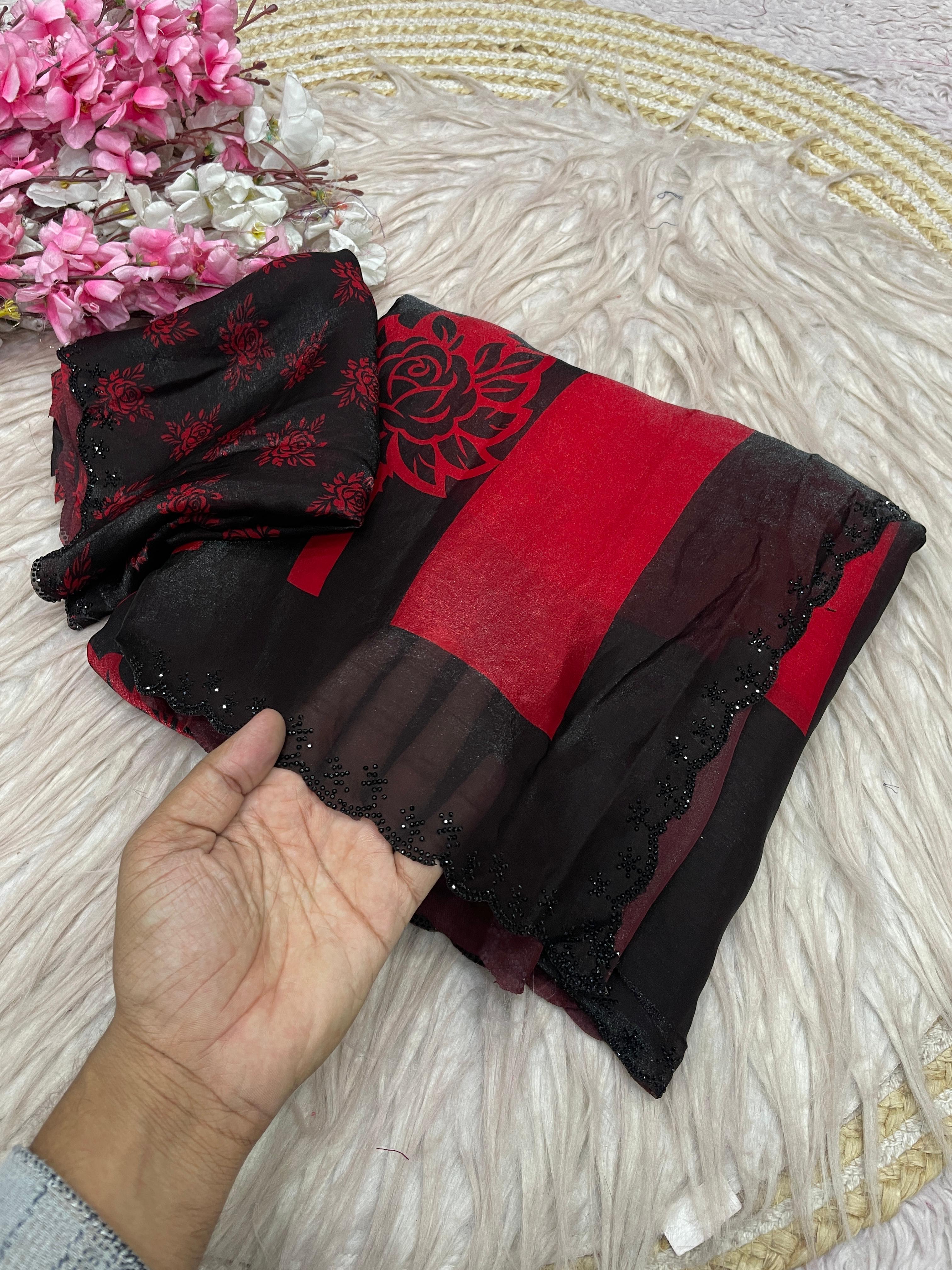 Space silk digital print with jarkhan work partywear saree