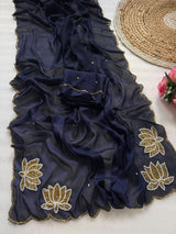Soft rangoli crush lotus handwork saree