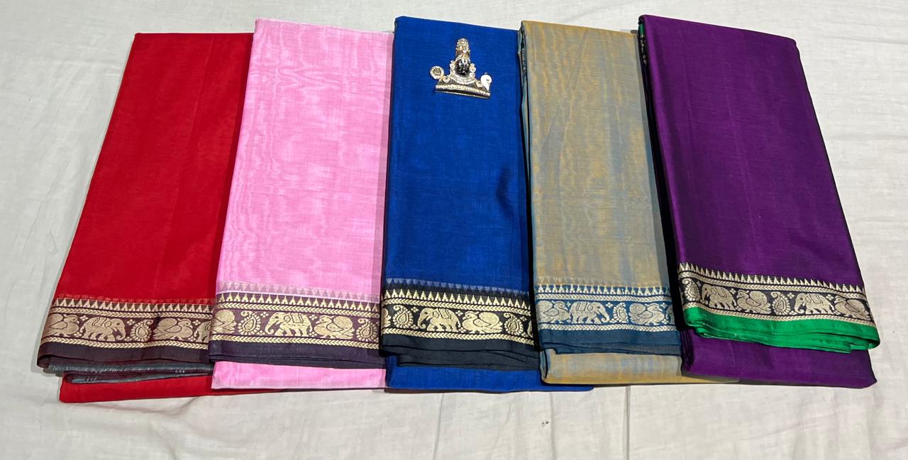 Narayanpeta Mercerised Cotton elephant small boarder saree
