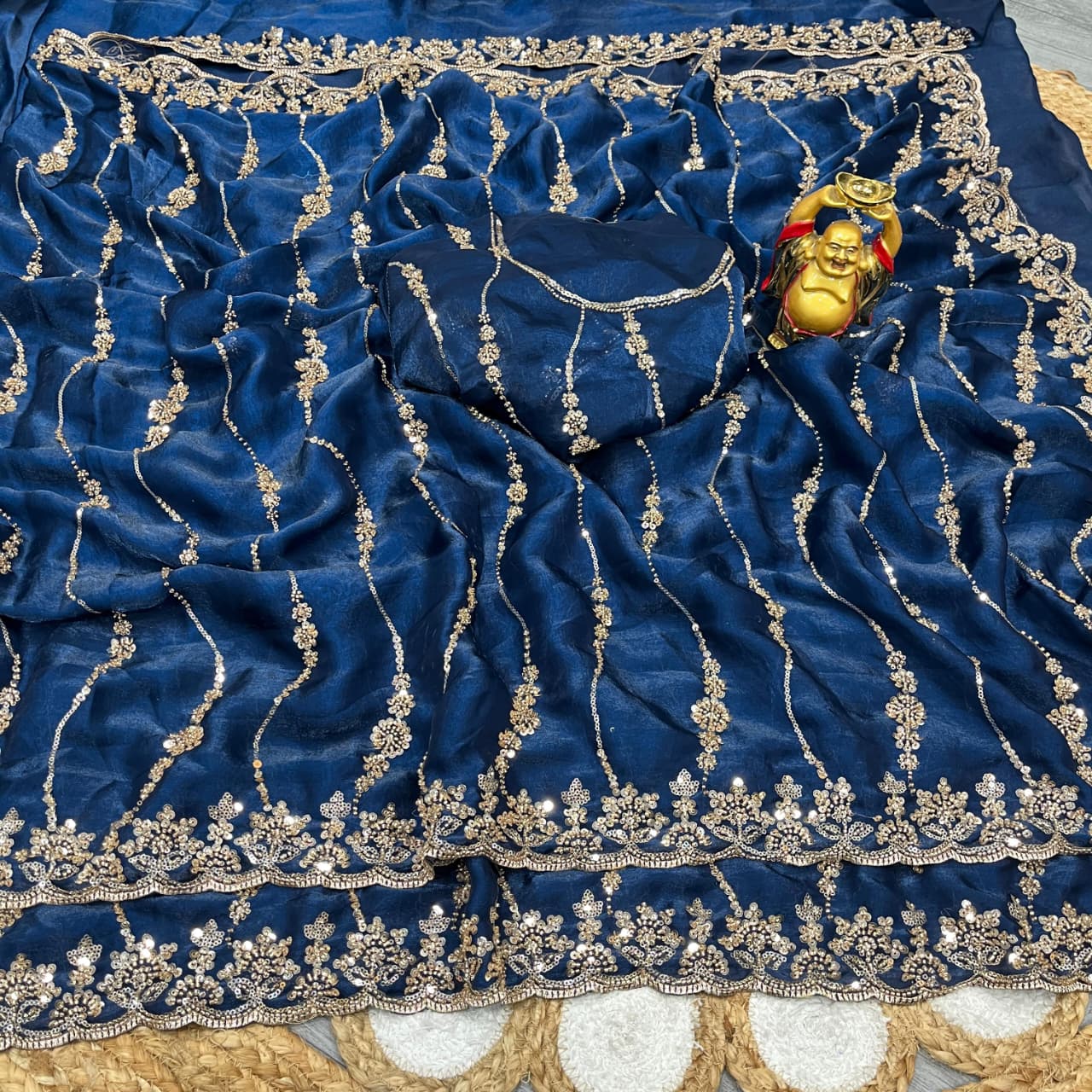 Space silk gold beads work saree