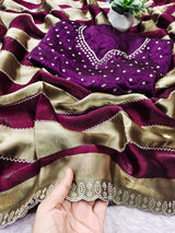 Space silk jharkan work sarees for party wear