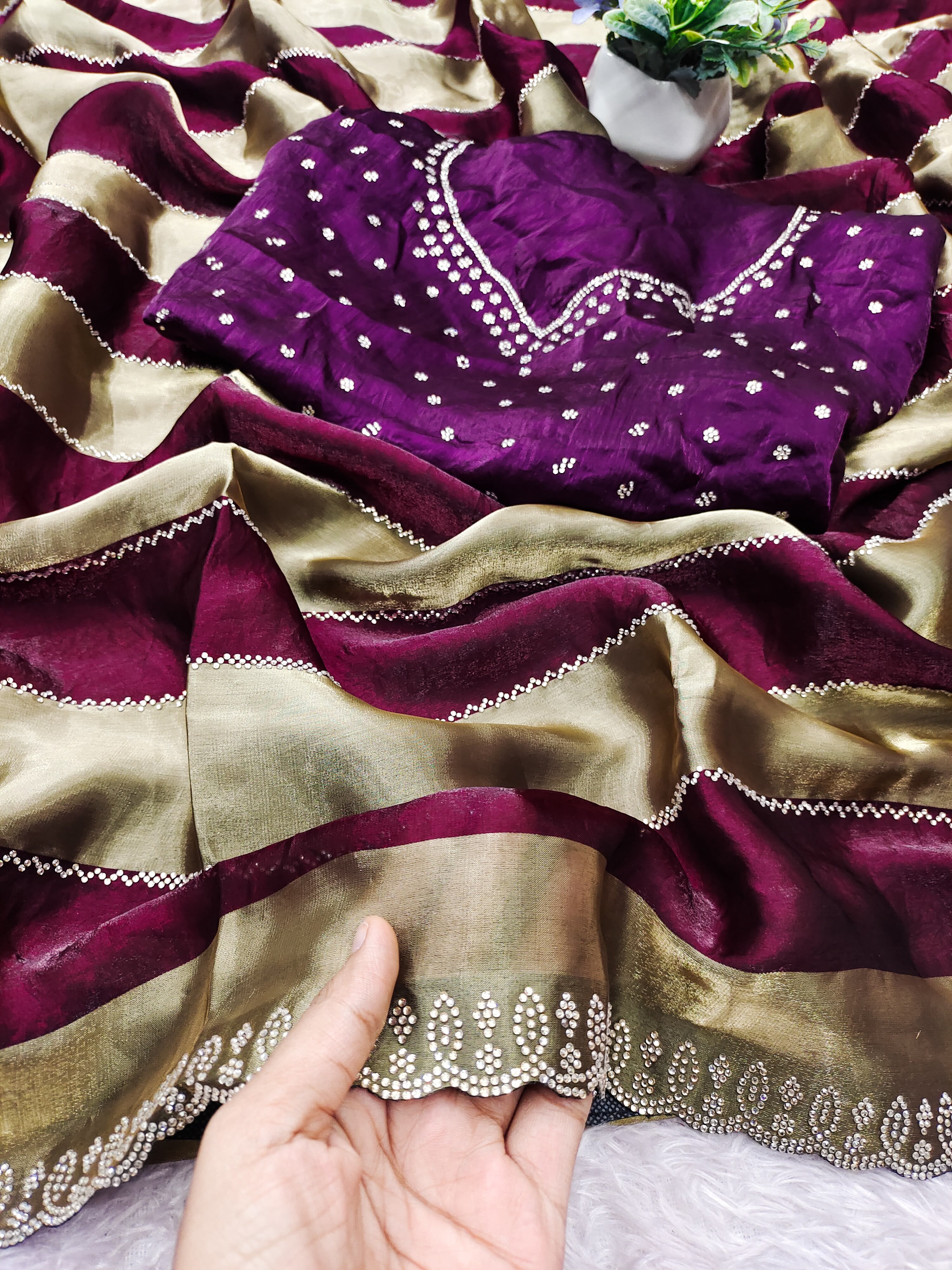 Space silk jharkan work sarees for party wear