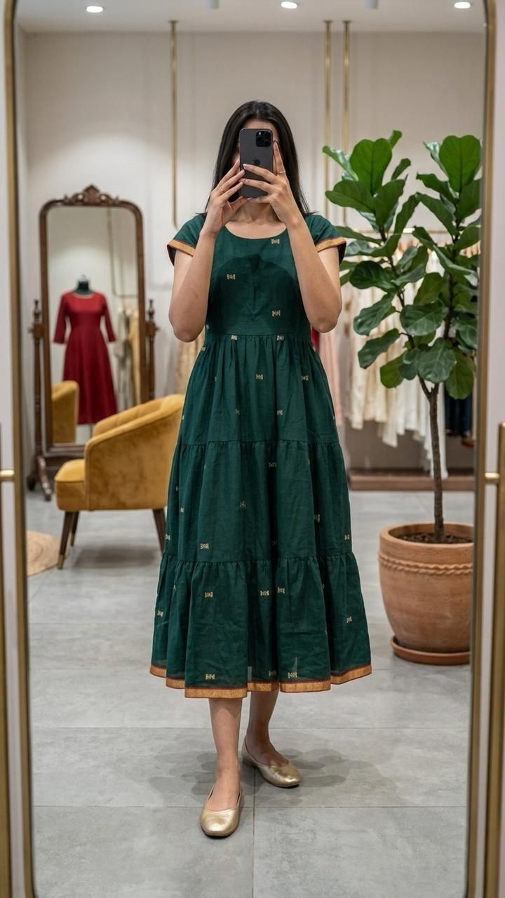 Vichitra silk layered boat neck frock