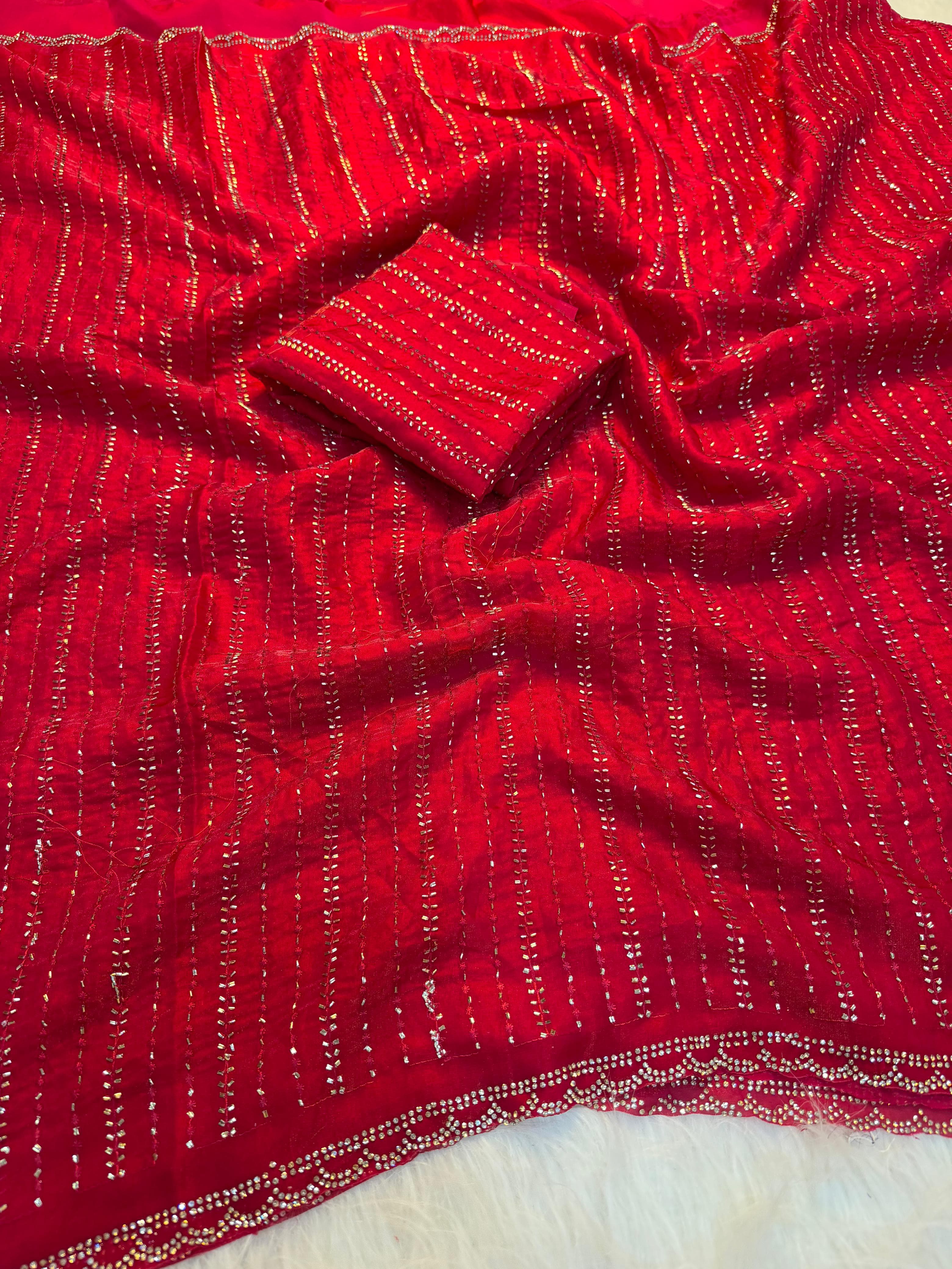 Space silk katli and siroski work sarees