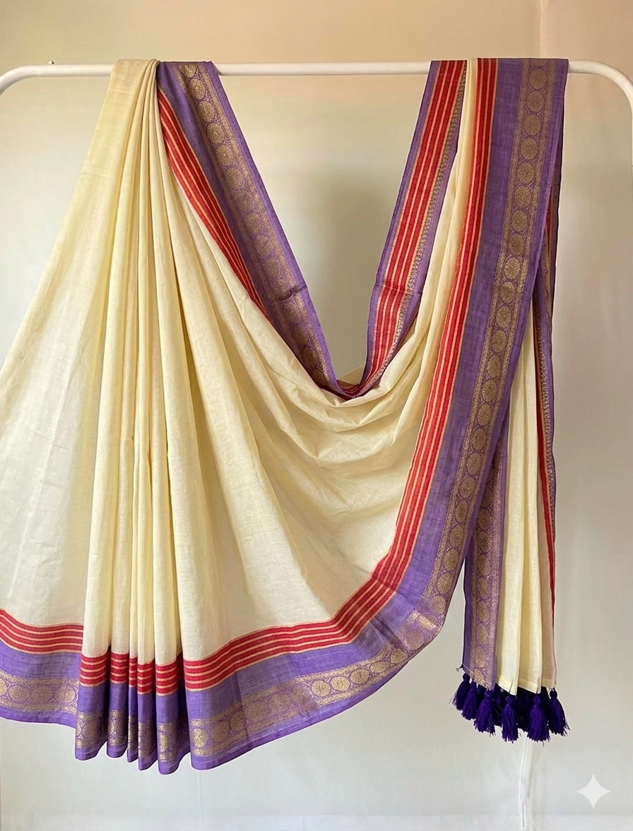 Mul cotton 120 courier zari boarder saree